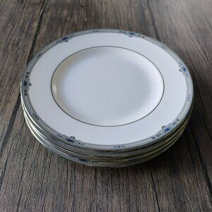 Wedgwood Amherst Platinum Bone China Salad Plates, Set of 4, England Silver Blue